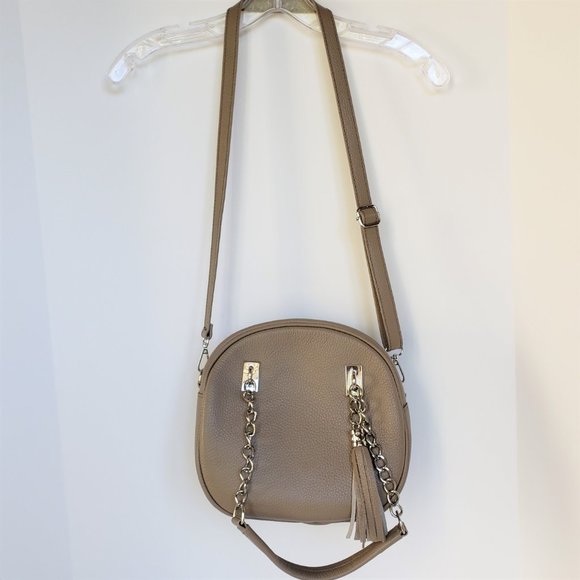 ORE10 Taupe Leather Round Tassel Satchel/Crossbody, Like New - Picture 3 of 15